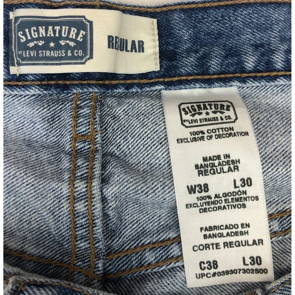 Signature by‎ Levi Strauss Co Mens Regular Fit Blue Wash Denim Jeans W38 L30